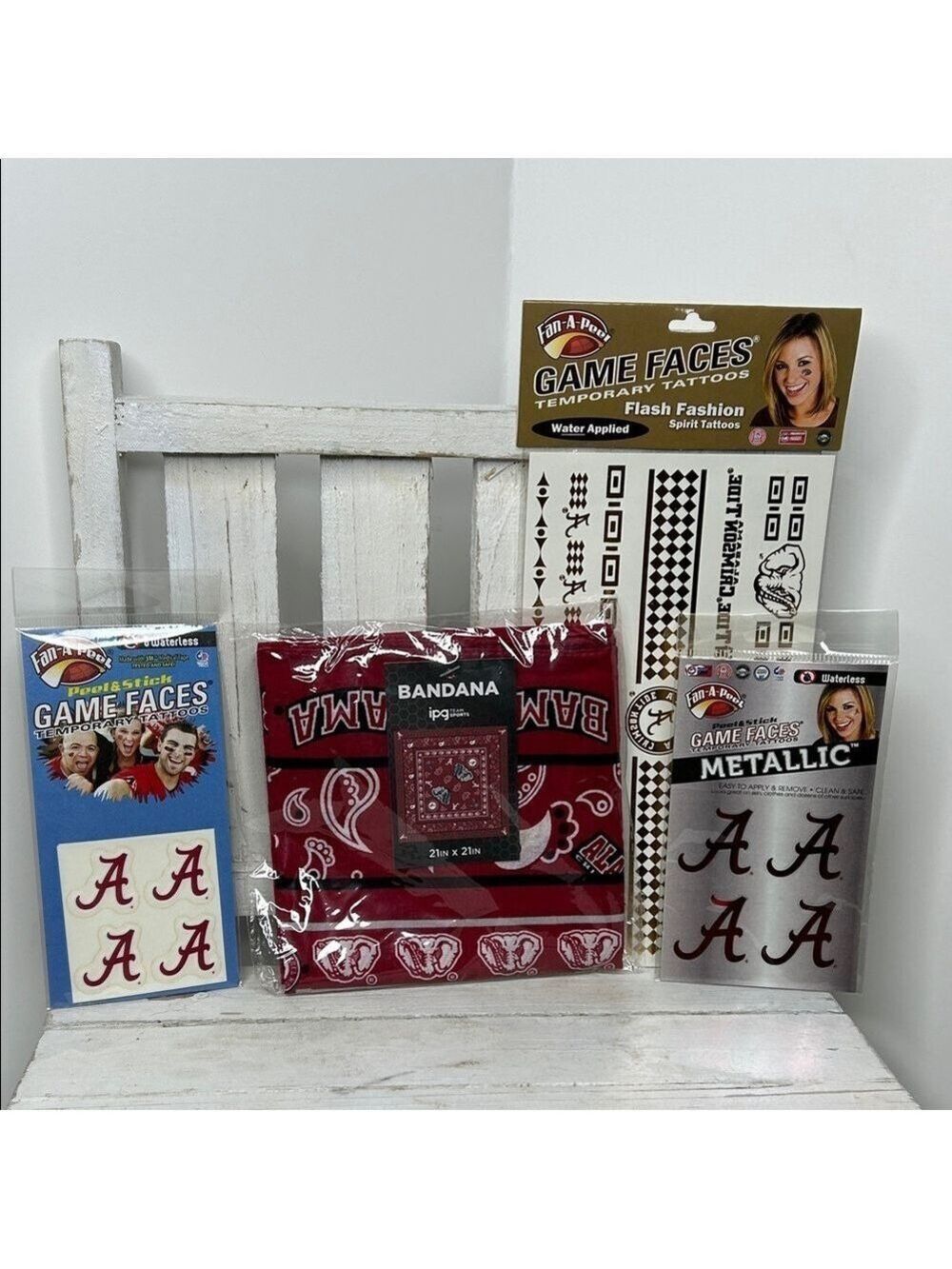 Alabama Crimson Tide Game Day Accessory Set - Bandana & Face Stickers
